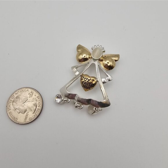 VTG Brooch Silver/Gold Toned Angel Love Faith Joy Dangle Charm Christian Faith - Picture 15 of 16